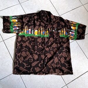 Tropical Shirts Beer Bottle Hawaiian Aloha Shirt Mens 2XL Brown Novelty Colorful
